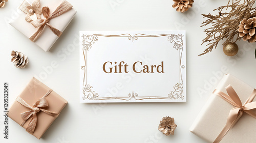 Classic Gold Frame Gift Card: A pristine white background featuring an ornate, embossed gold frame with delicate filigree details. The words 