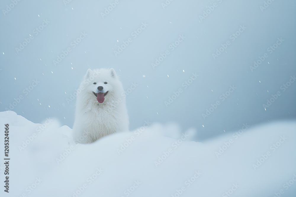 Fototapeta premium Husky dog and puppy sitting in snowy winter scene as a beautiful purebred canine portrait