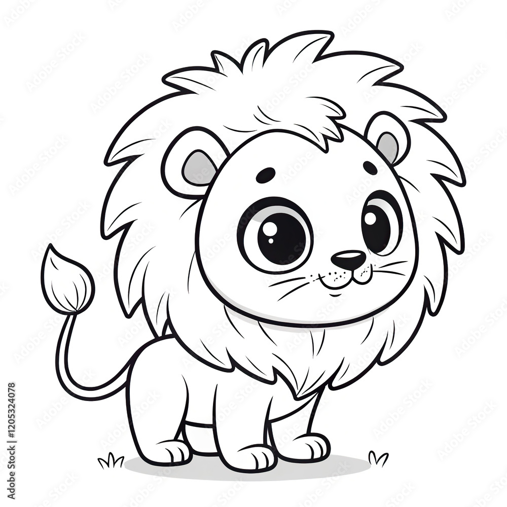 a kawaii style coloring book illustration of a cute lion isolate black and white lines a kawaii style coloring book illustration of a cute lion isolate black and white lines