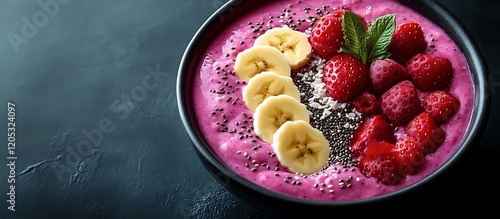 Vibrant Berry Smoothie Bowl: A Delicious Blend of Strawberries, Bananas, and Chia Seeds photo