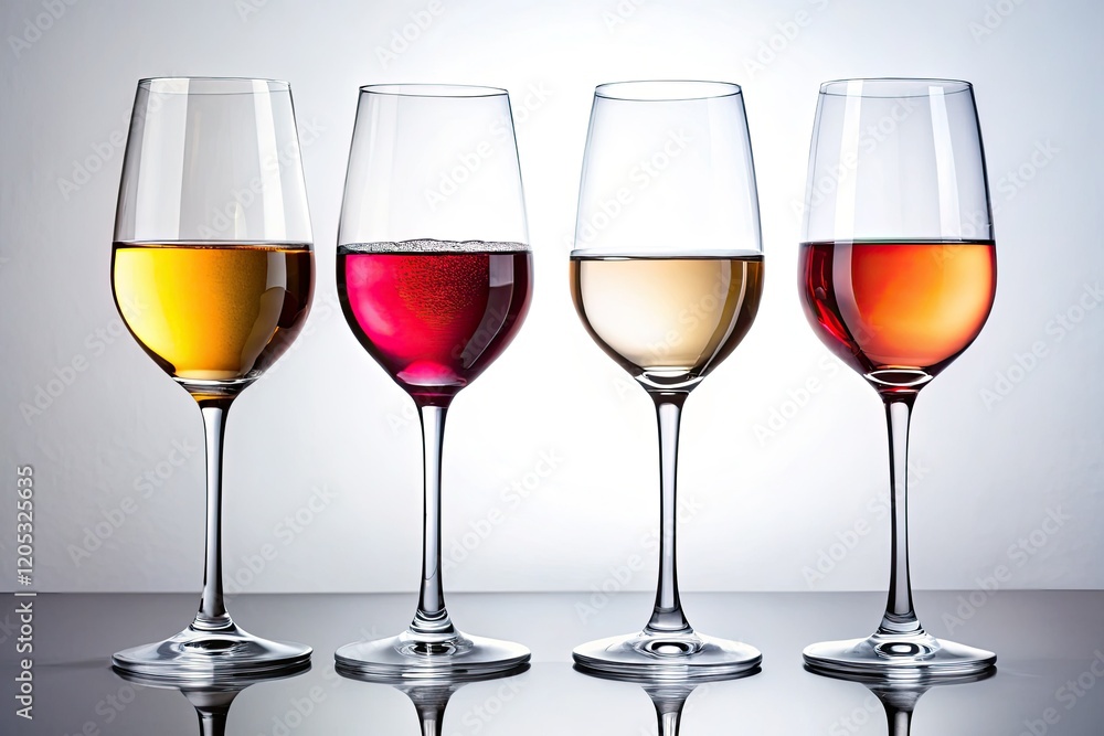 Elegant wine glasses: still white, sparkling, rosé, and red, perfectly isolated. Elegant wine glasses: still white, sparkling, rosé, and red, perfectly isolated.