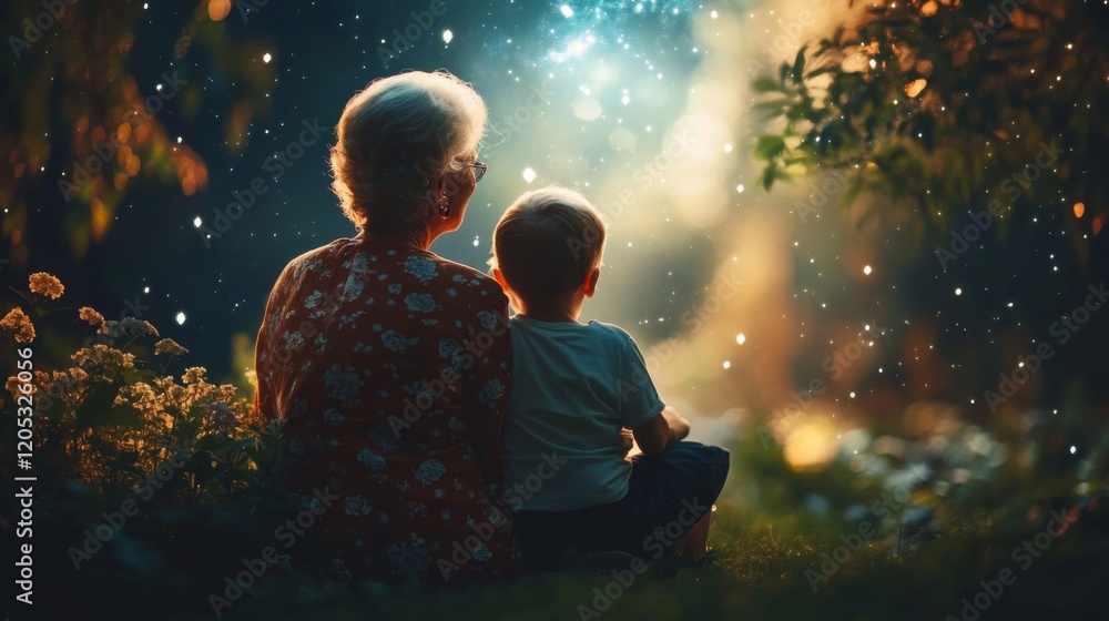 Obraz premium Grandmother and Grandchild Watching Night Sky Together