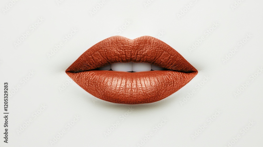 Close-up shot of attractive lips with metallic copper lipstick, a beauty and fashion image perfect for cosmetics advertising. Close-up shot of attractive lips with metallic copper lipstick, a beauty and fashion image perfect for cosmetics advertising.