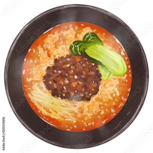リアルな坦々麺の俯瞰イラスト