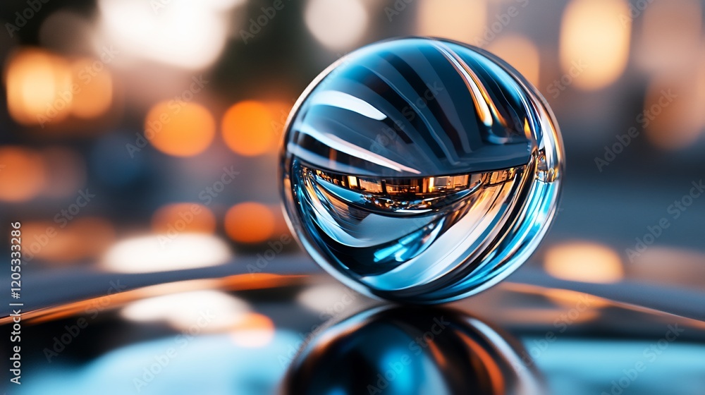 Abstract Glass Sphere Reflecting City Lights at Dusk Abstract Glass Sphere Reflecting City Lights at Dusk