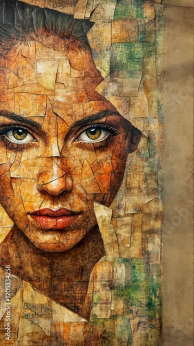 Wallpaper Mural Artwork of a woman's face composed of fragmented pieces showcasing texture and detail Torontodigital.ca