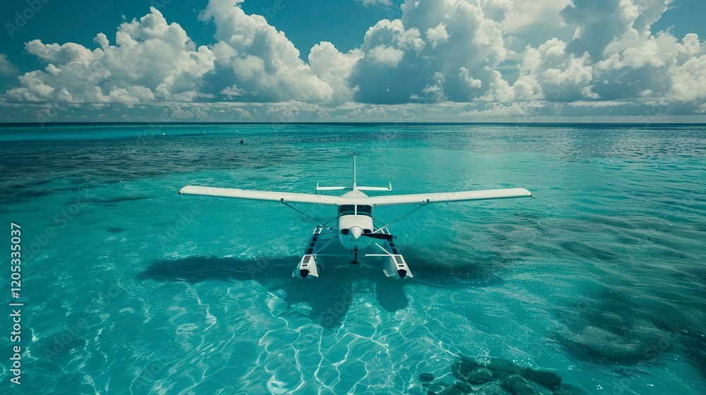 Naklejka premium A photo of a seaplane skimming the surface