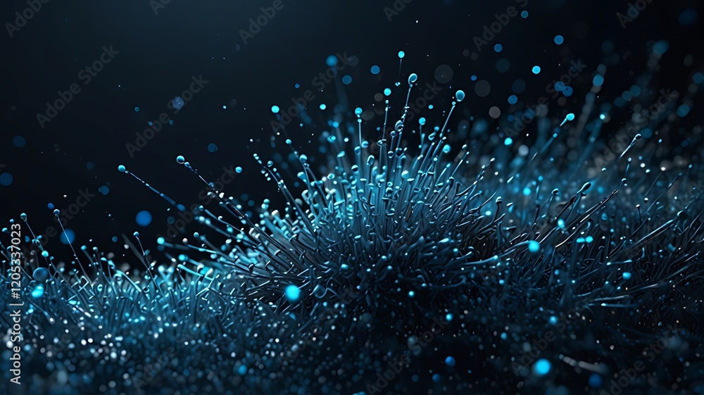 Obraz premium Abstract representation of interconnected particles in a dark, digital environment.