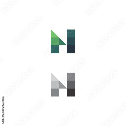 Logo letter N pixel square dot unique design with blank background