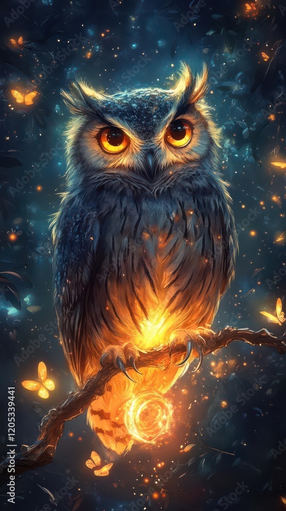 Craft a Magical Owl perched on a glowing, enchanted branch, emanating mystical energy, enchanting and mesmerizing, in watercolor style Craft a Magical Owl perched on a glowing, enchanted branch, emanating mystical energy, enchanting and mesmerizing, in watercolor style