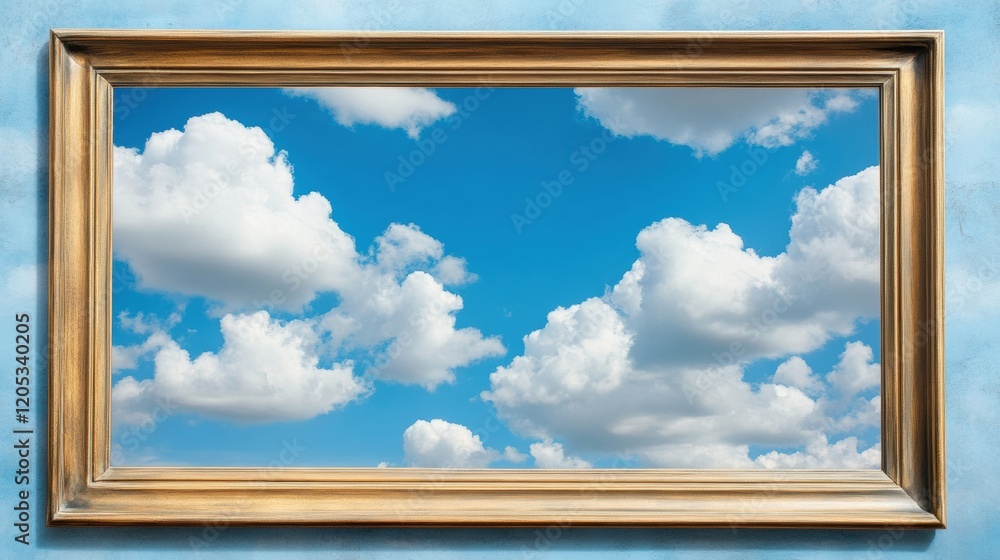 Ad frame with cloud and blue sky effects, creating a framed scene of natural clouds in a clear and bright atmosphere