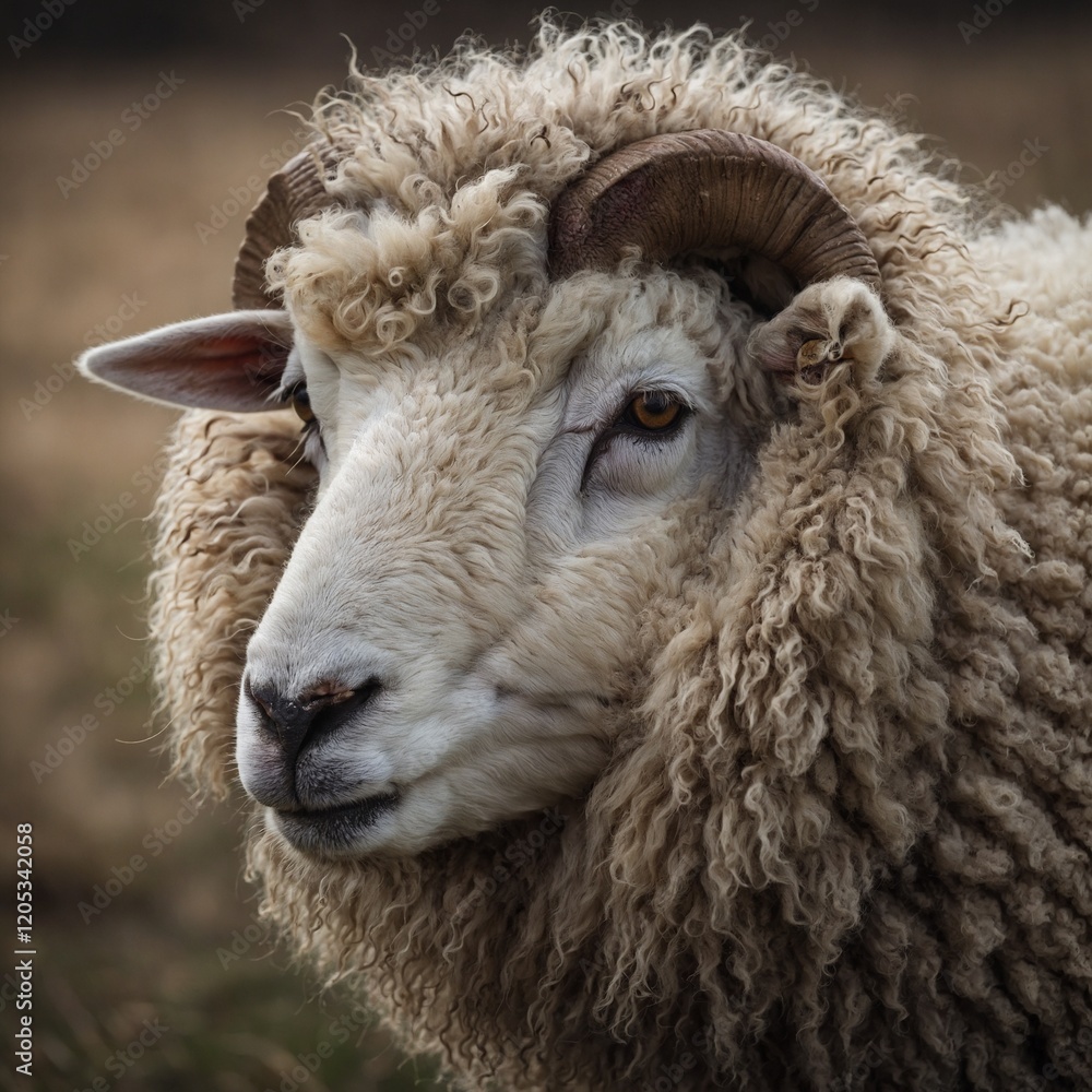 A high-resolution portrait of a sheep with realistic fur details. A high-resolution portrait of a sheep with realistic fur details.