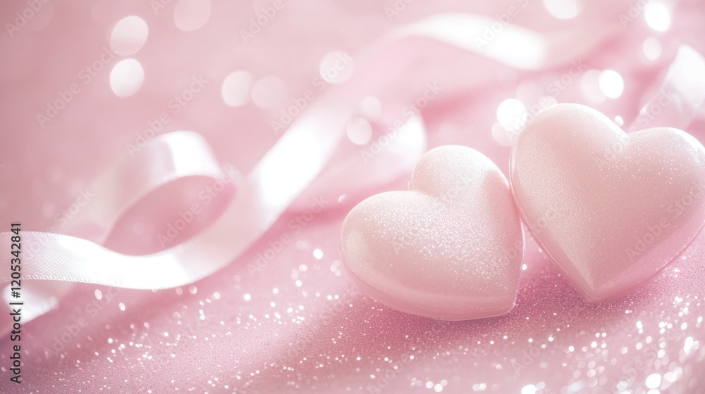 Fototapeta premium Two heart-shaped sponges on a pink background for cosmetic or craft use