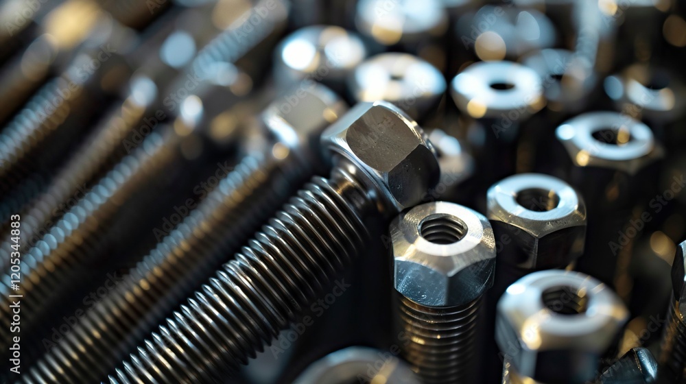 A photo of a close-up of threaded bolts. A photo of a close-up of threaded bolts.