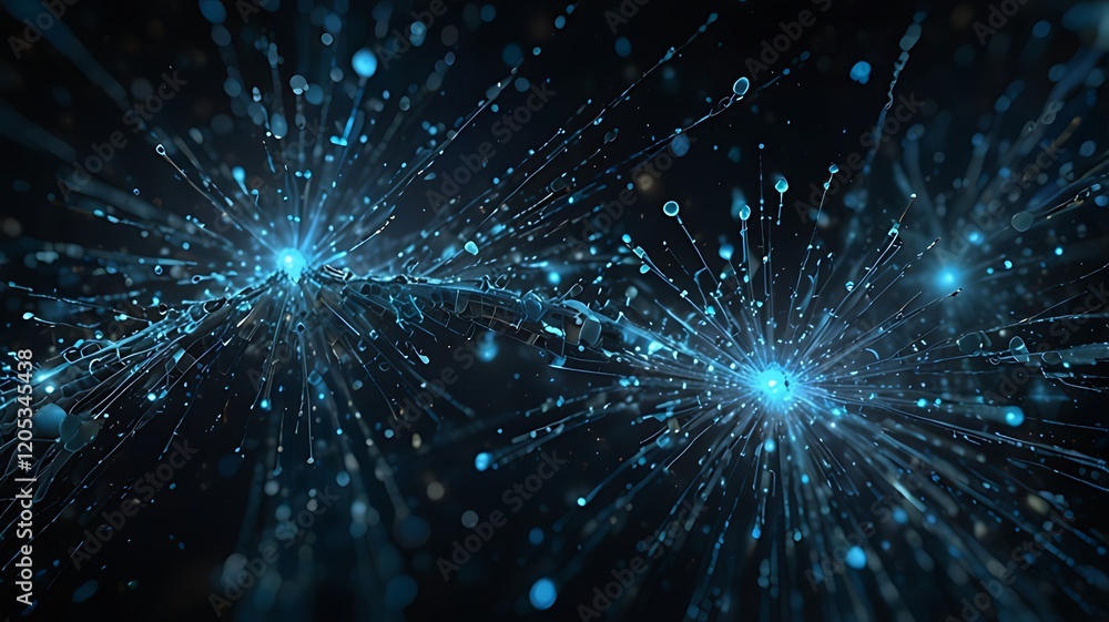 Abstract representation of interconnected particles in a digital space. Abstract representation of interconnected particles in a digital space.