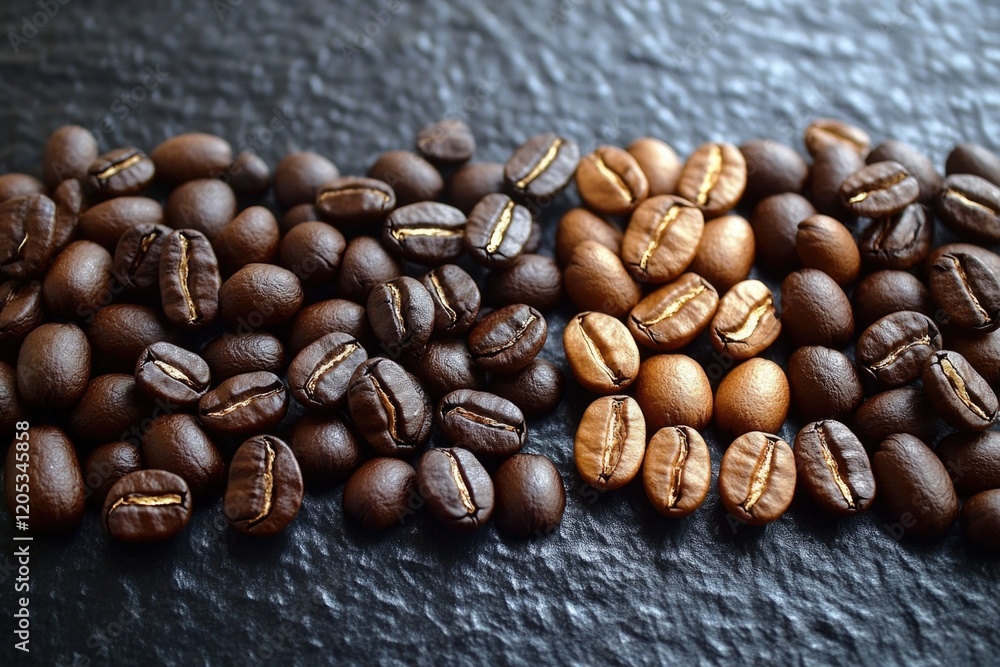 Naklejka premium A pile of coffee beans arranged neatly on a table, perfect for displaying or using in a kitchen setup