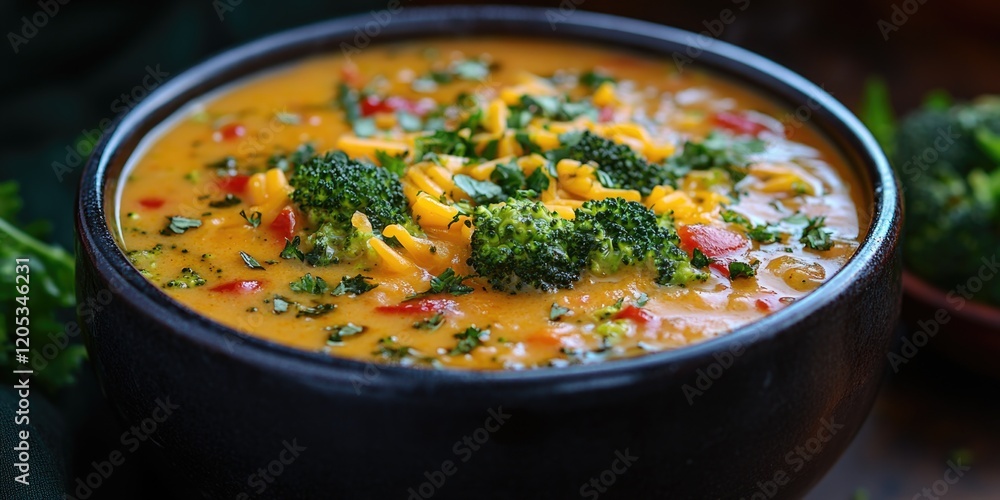 A warm bowl of cheese and broccoli soup A warm bowl of cheese and broccoli soup