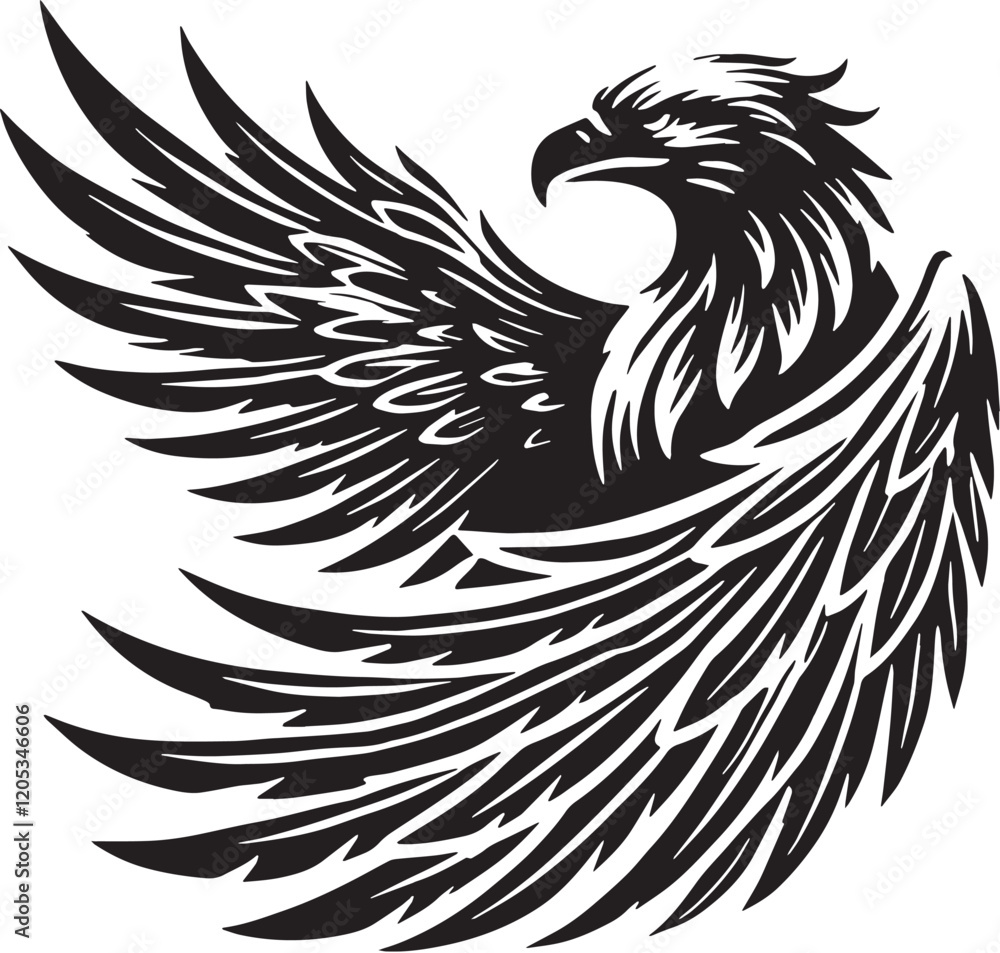 Fototapeta premium Black Color Bald Eagle Silhouette Vector Illustration, Solid White Background. minimal vector design