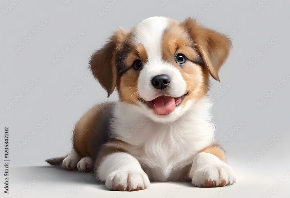 Smiling baby puppy isolated on white background cut out. Template for artwork design. Smiling baby puppy isolated on white background cut out. Template for artwork design.