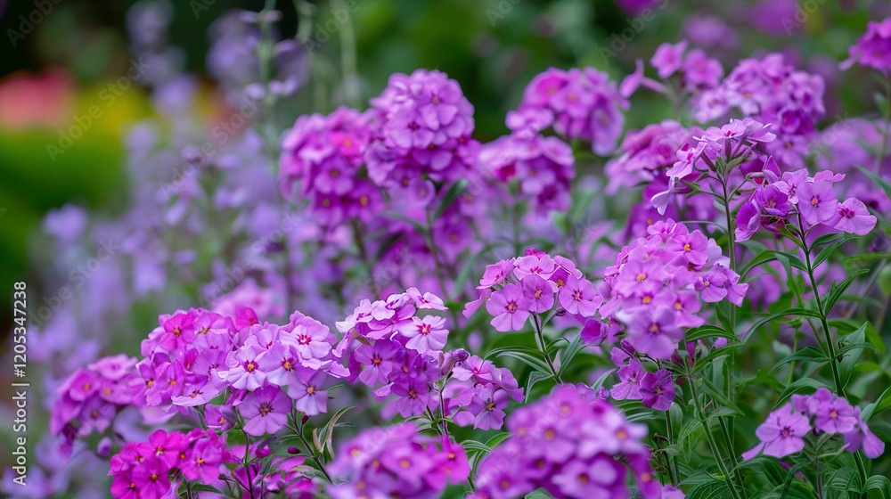 A photo of blooming phlox in a garden A photo of blooming phlox in a garden