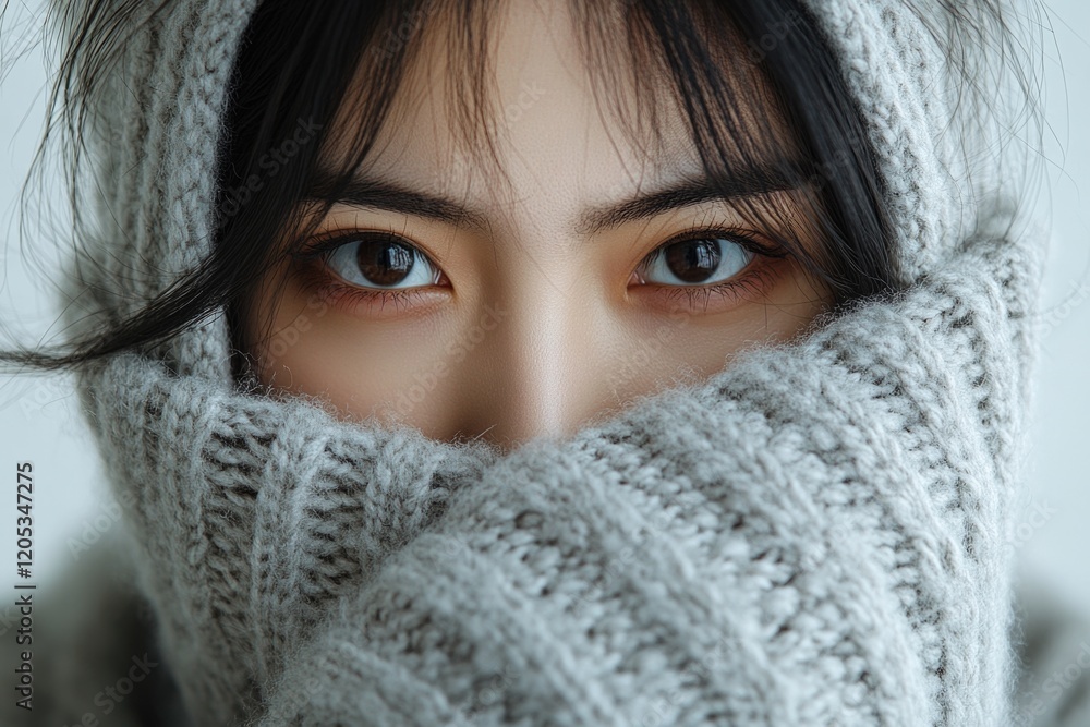 A close-up shot of someone wearing a scarf, could be used as a profile picture or for fashion purposes A close-up shot of someone wearing a scarf, could be used as a profile picture or for fashion purposes
