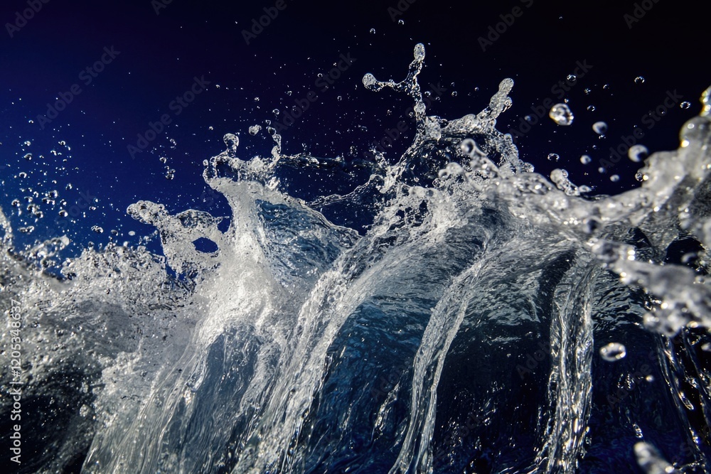 A detailed view of a wave with water splashing on the surface, great for use in beach or ocean-themed designs A detailed view of a wave with water splashing on the surface, great for use in beach or ocean-themed designs