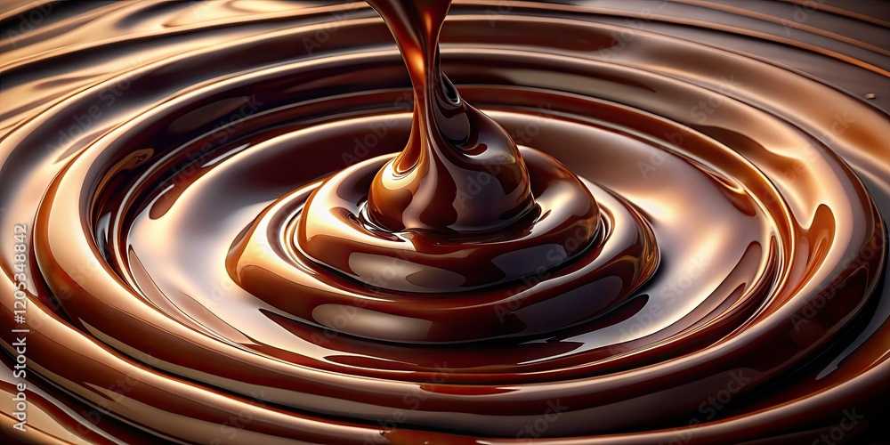 A river of hot melted chocolate cascades, a delicious aerial view. A river of hot melted chocolate cascades, a delicious aerial view.