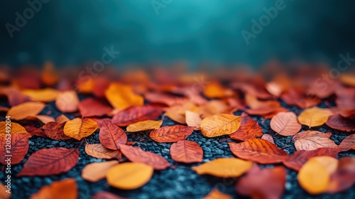 Autumnal Leaves on the Ground: A Symphony of Orange and Red photo