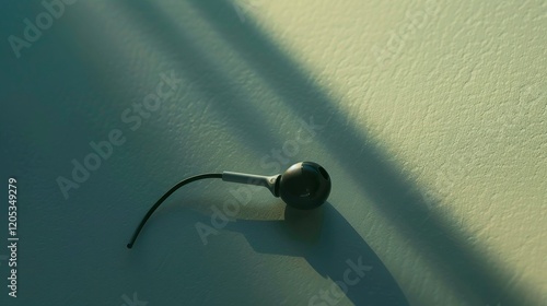 A photo of a single earbud casting a long shadow photo