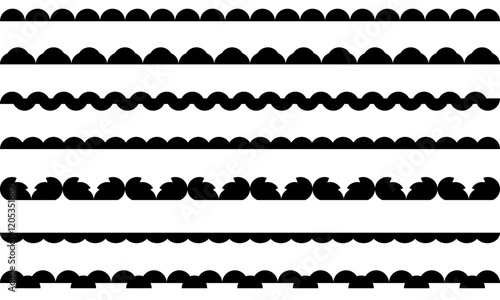 Scalloped rounded border simple divider ornament edge cutout decoration on isolated white background