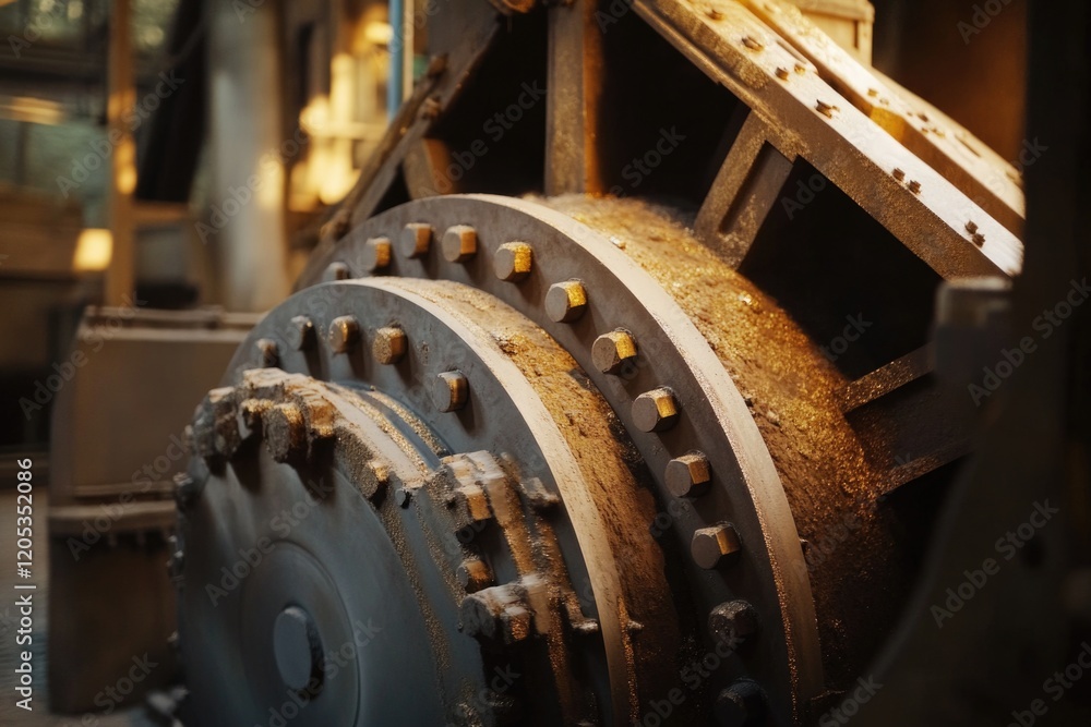 Close-up of a large metal machine part with textured surface Close-up of a large metal machine part with textured surface