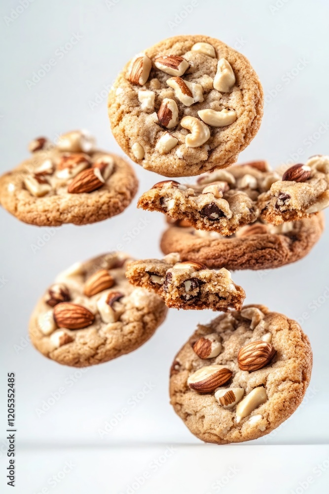 A whimsical image of cookies suspended in the air, perfect for use in illustrations or graphics about food, celebrations, or fun A whimsical image of cookies suspended in the air, perfect for use in illustrations or graphics about food, celebrations, or fun