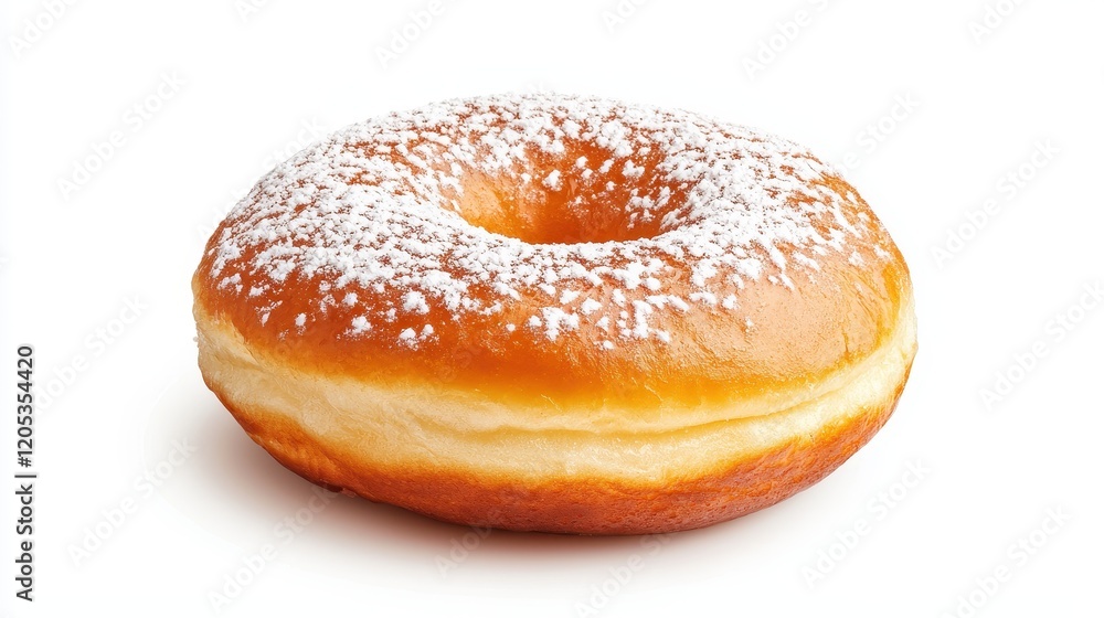A delicious, fluffy donut topped with powdered sugar, showcasing a golden-brown exterior and a soft, airy interior. A delicious, fluffy donut topped with powdered sugar, showcasing a golden-brown exterior and a soft, airy interior.