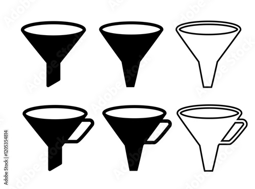 Plastic Funnel Icon, Kitchen Utensil Symbol, Equipment, Funneling Silhouette, Black Funnel Sign