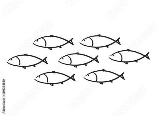 Hand drawn pilchard, doodle sardine fishes, sketched fish pictogram, sardines icon, sketchy sea animals