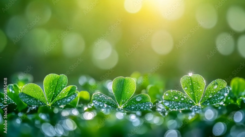Dewdrops on Clover Leaves Basking in Sunlight Dewdrops on Clover Leaves Basking in Sunlight