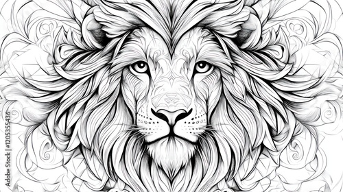 A majestic lionâ€™s head surrounded by a mane of intricate swirls and geometric shapes, designed for a bold and striking animal coloring page 