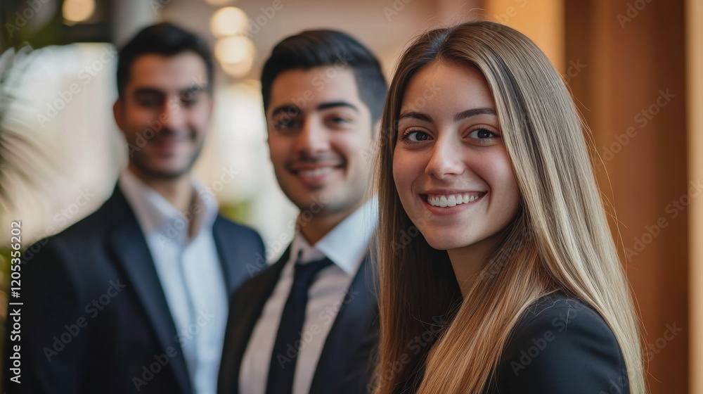 Business team working together, capturing motivated employees brainstorming and coordinating to achieve business goals Business team working together, capturing motivated employees brainstorming and coordinating to achieve business goals