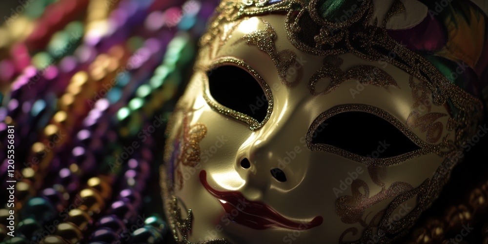 Close-up shot of a mask sitting on a table Close-up shot of a mask sitting on a table