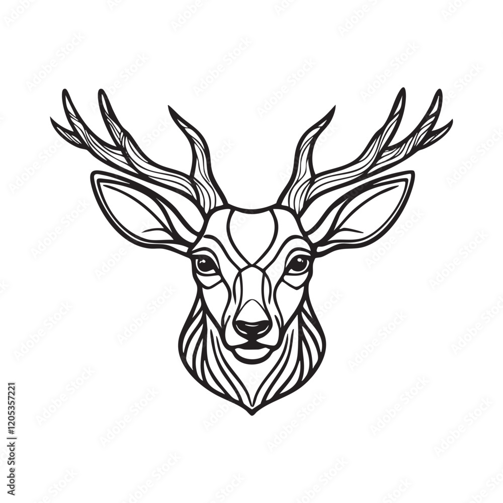 Fototapeta premium Deer head line art style silhouette