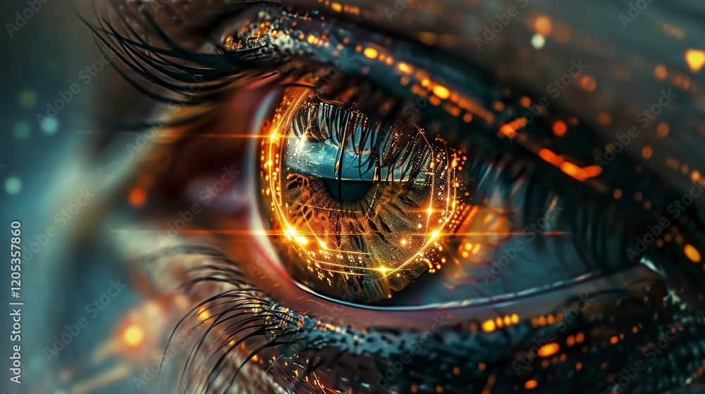 A photo of an eye with laser holographic data. A photo of an eye with laser holographic data.