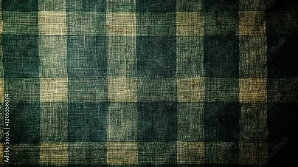 Textured Green and Beige Checkered Fabric Textured Green and Beige Checkered Fabric