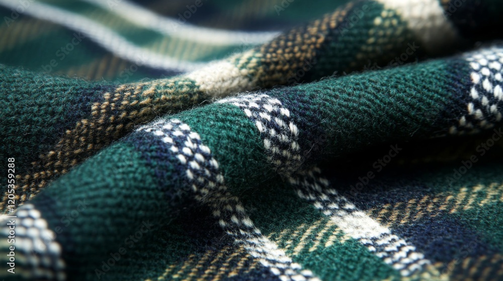 Fototapeta premium Green Plaid Fabric Texture Close Up