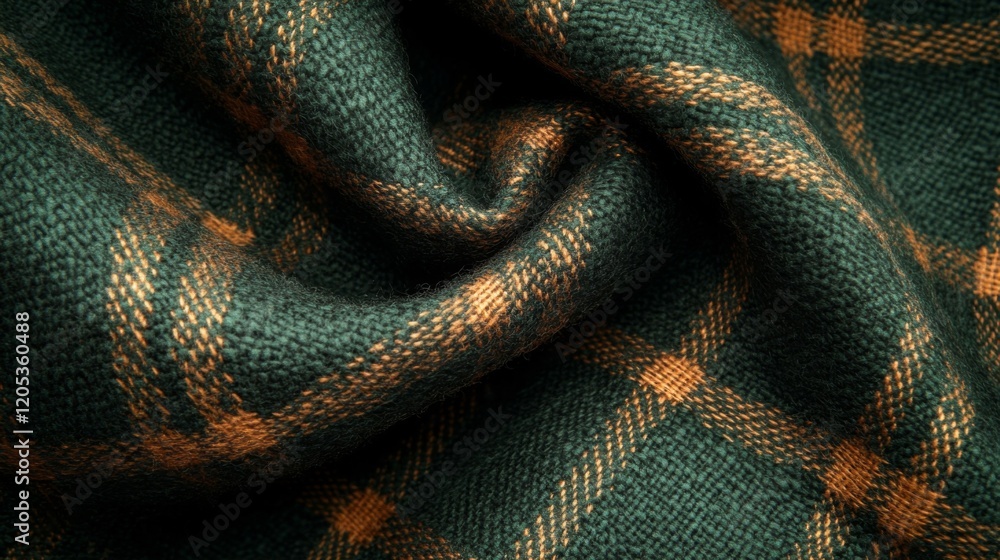 Fototapeta premium Green and Orange Plaid Fabric Texture Detail