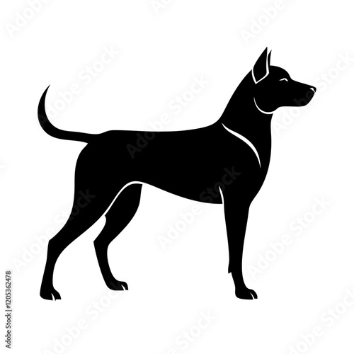 A confident standing dog depicted with smooth lines and a professional touch, ideal for business logos and promotional materials.