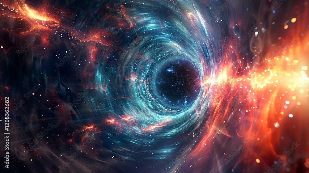 A photo of fireworks illuminating a wormhole. A photo of fireworks illuminating a wormhole.