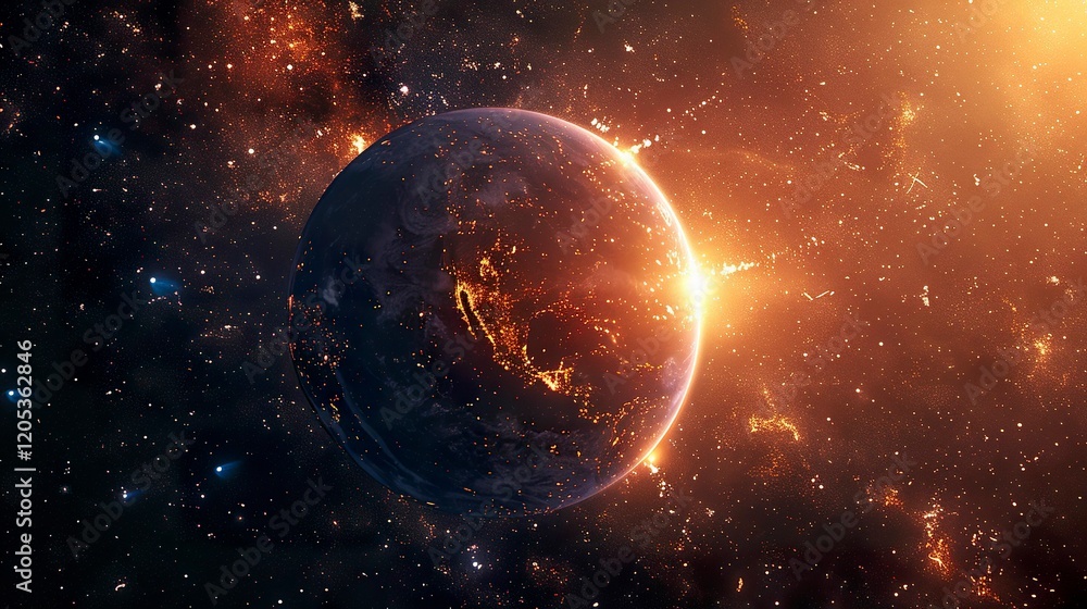 Obraz premium A photo of fireworks illuminating an exoplanet.