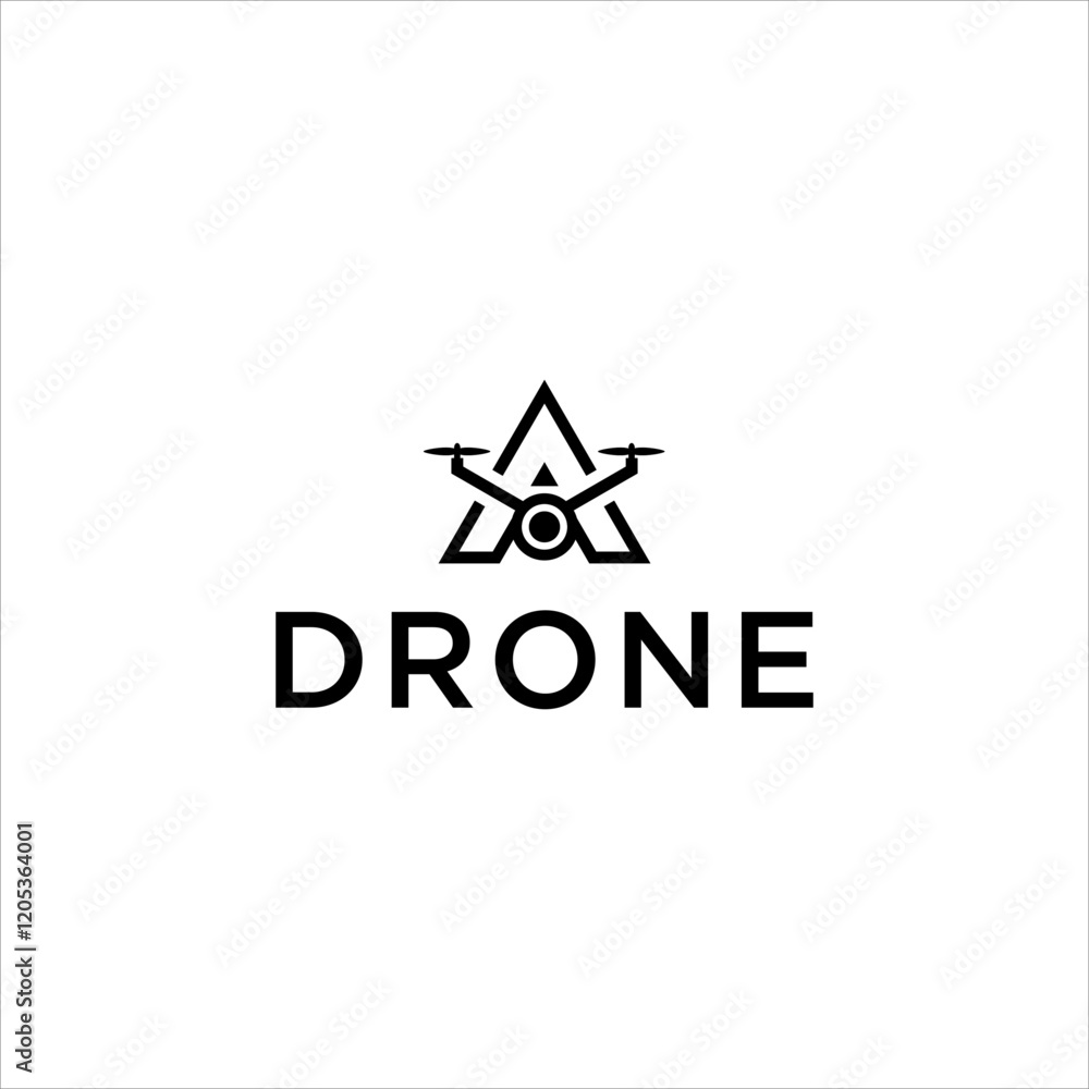 Fototapeta premium Modern drone logo with letter A concept for aerial photography surveillance or delivery service in digital vector design ideal for tech company or aviation branding