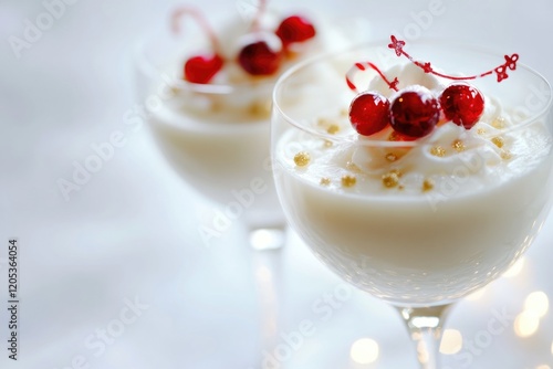 A close-up view of two glasses of food on a table, ideal for use in restaurant, cafe or meal advertising photo