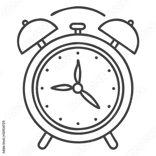 Classic alarm clock illustration in simple line art style  